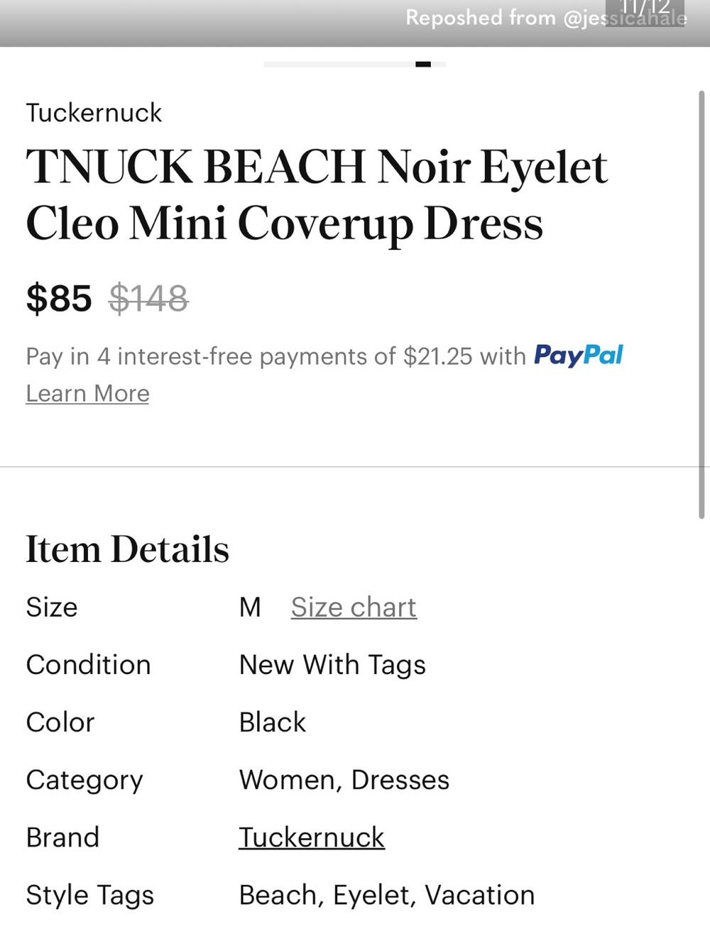 Tuckernuck Black Eyelet Cleo Mini Cover-Up Dress - Picture 9 of 10
